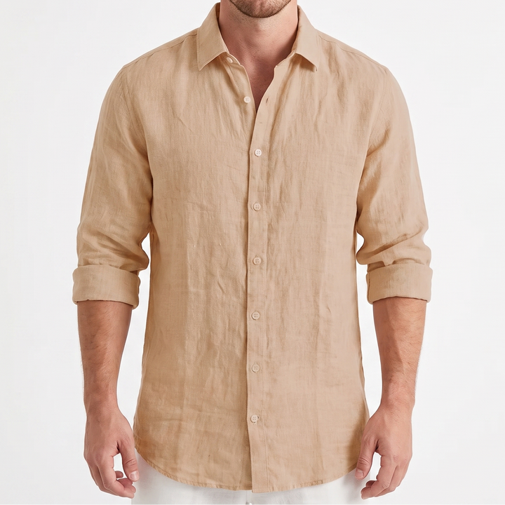 Men's Linen Long Sleeve Shirt Regular Fit Button-Up Casual Summer