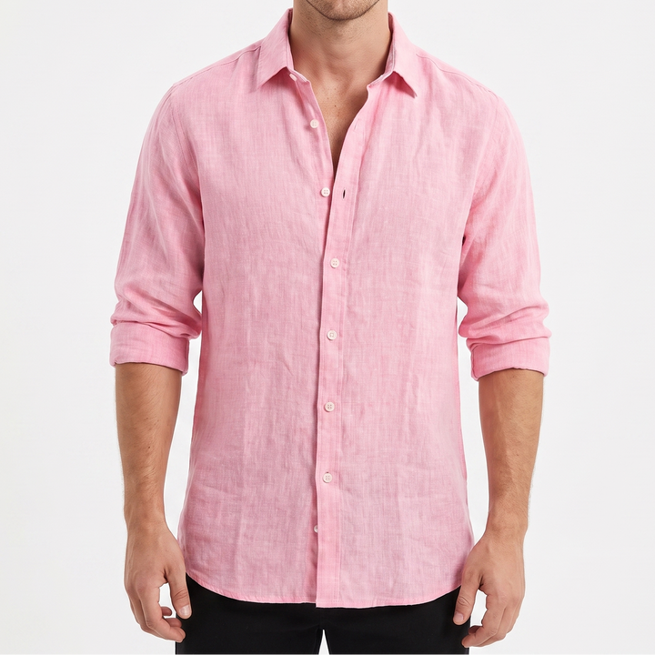 Men's Linen Long Sleeve Shirt Regular Fit Button-Up Casual Summer