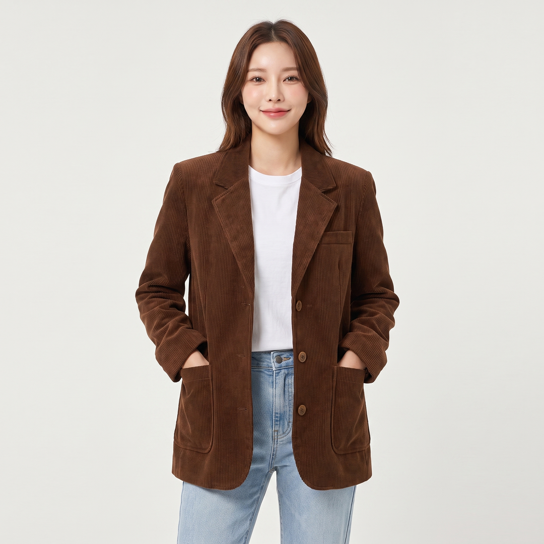 Women's Corduroy Blazer Relaxed Fit Notch Lapel Casual Jacket