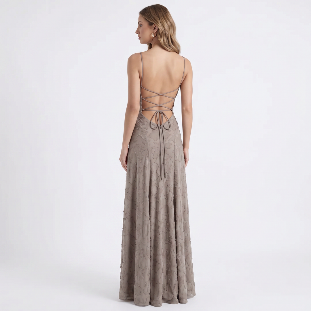 Women's Lace Maxi Dress Spaghetti Strap Cowl Neck A-Line Formal Evening