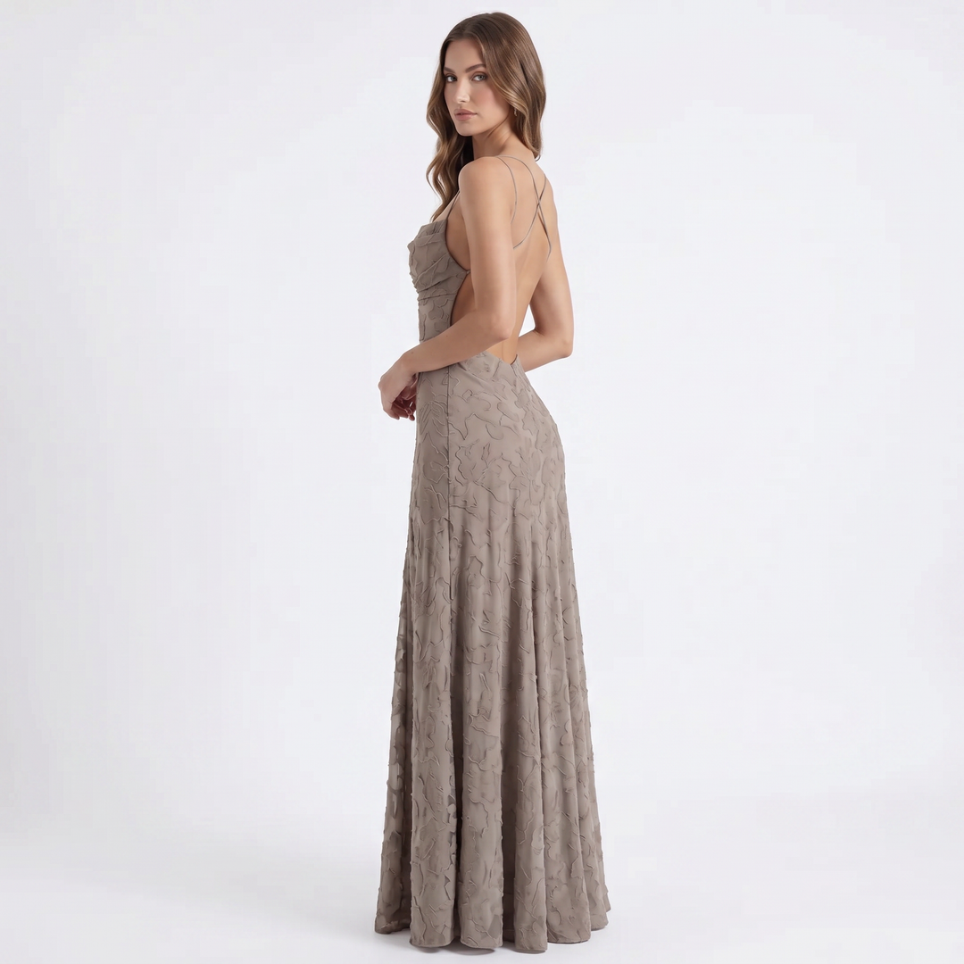 Women's Lace Maxi Dress Spaghetti Strap Cowl Neck A-Line Formal Evening