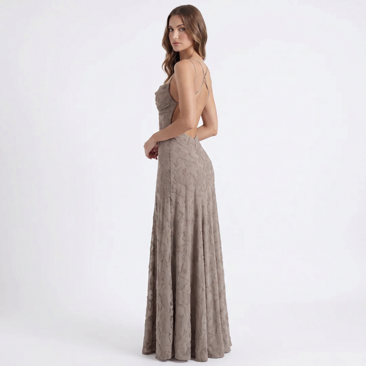 Women's Lace Maxi Dress Spaghetti Strap Cowl Neck A-Line Formal Evening