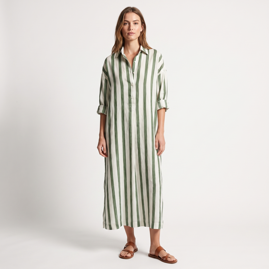 Women's Striped Maxi Shirt Dress Oversized Cotton Beach Cover Up