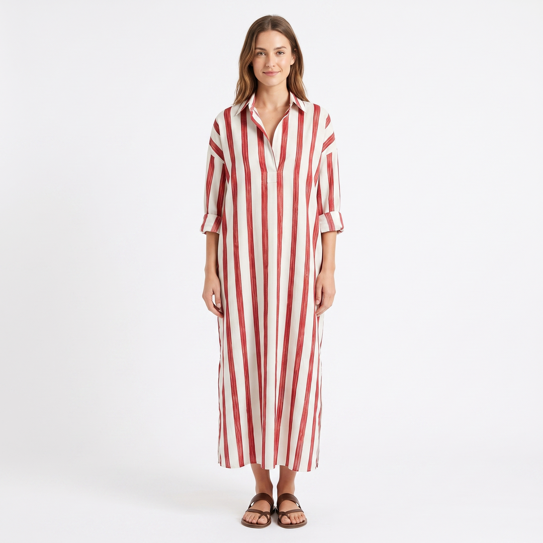 Women's Striped Maxi Shirt Dress Oversized Cotton Beach Cover Up