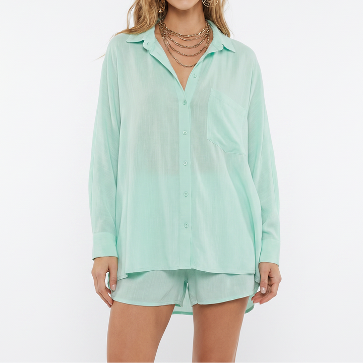 Women's Oversized Shirt And Shorts Set 2-Piece Loungewear Linen