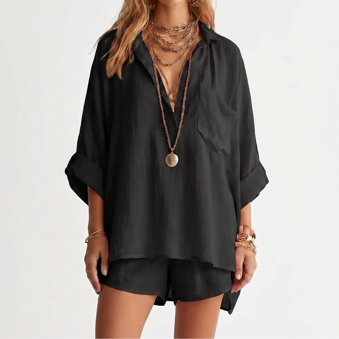 Women's Oversized Shirt And Shorts Set 2-Piece Loungewear Linen