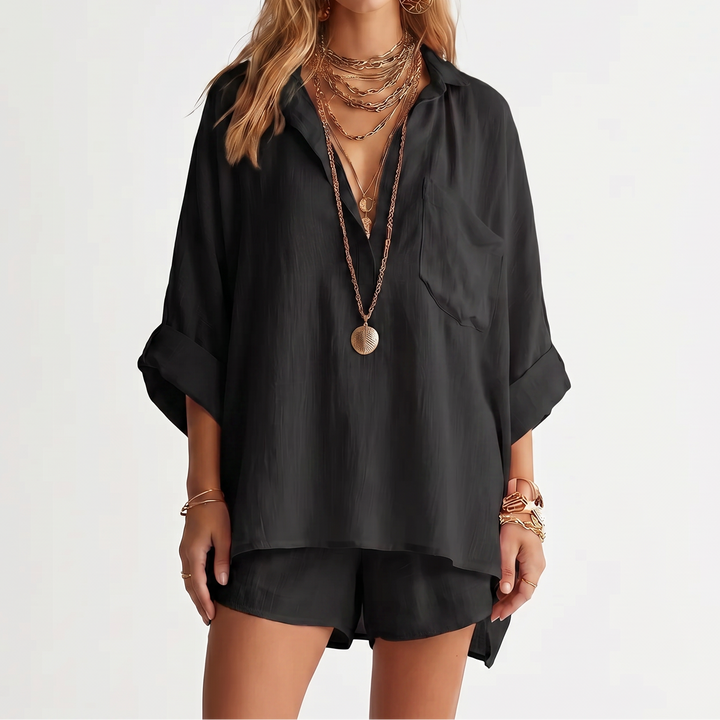 Women's Oversized Shirt And Shorts Set 2-Piece Loungewear Linen