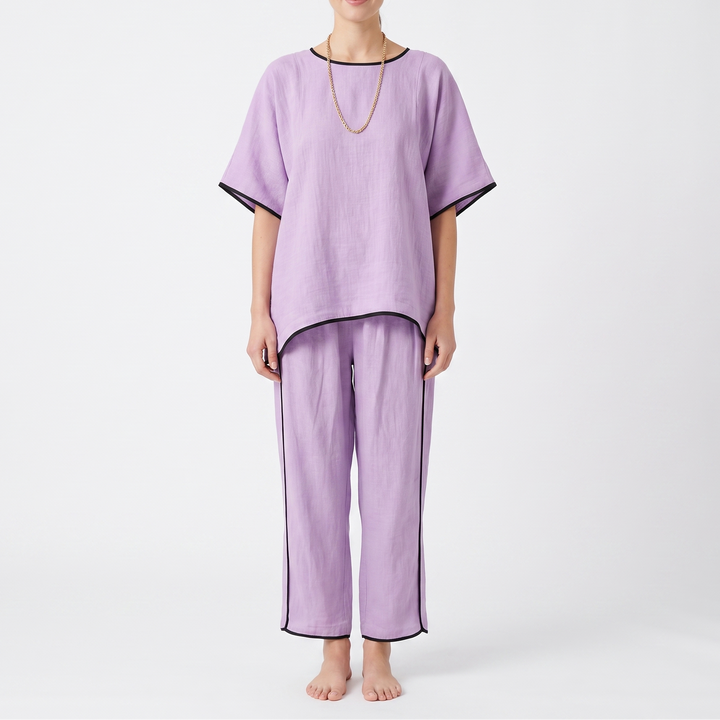 Women's 2-Piece Linen Set Asymmetric Top Wide-Leg Pants Loungewear