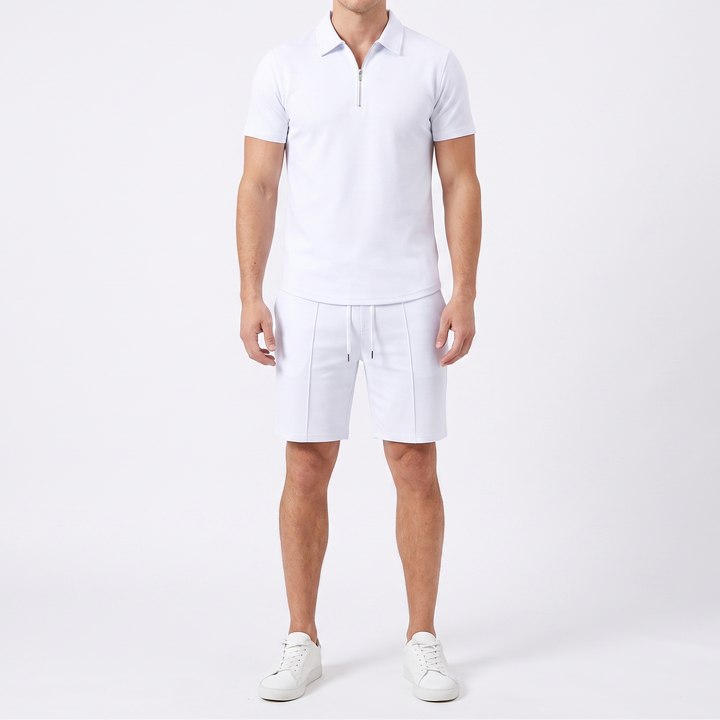 Men's 2-Piece Zip Polo And Shorts Set Casual Short Sleeve Sport
