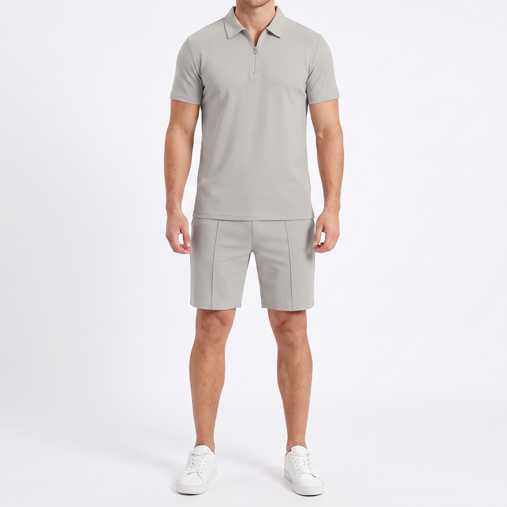 Men's 2-Piece Zip Polo And Shorts Set Casual Short Sleeve Sport