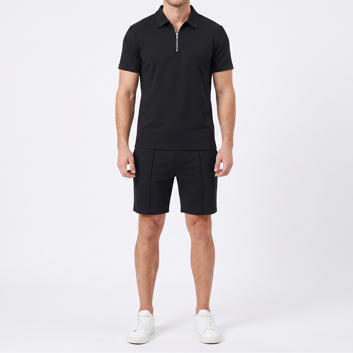 Men's 2-Piece Zip Polo And Shorts Set Casual Short Sleeve Sport