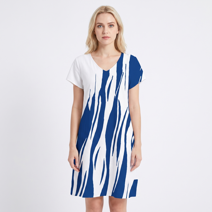 Women's Printed T Shirt Dress V Neck Short Sleeve Relaxed Fit Midi