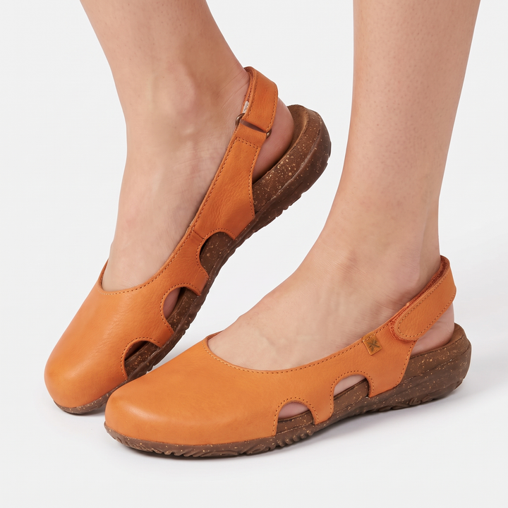 Women's Leather Flat Sandals Closed Toe Slip-On Cutout Comfort