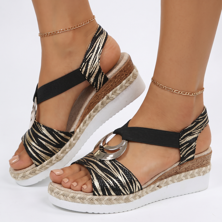 Women's Espadrille Wedge Sandals Animal Print Open Toe Platform