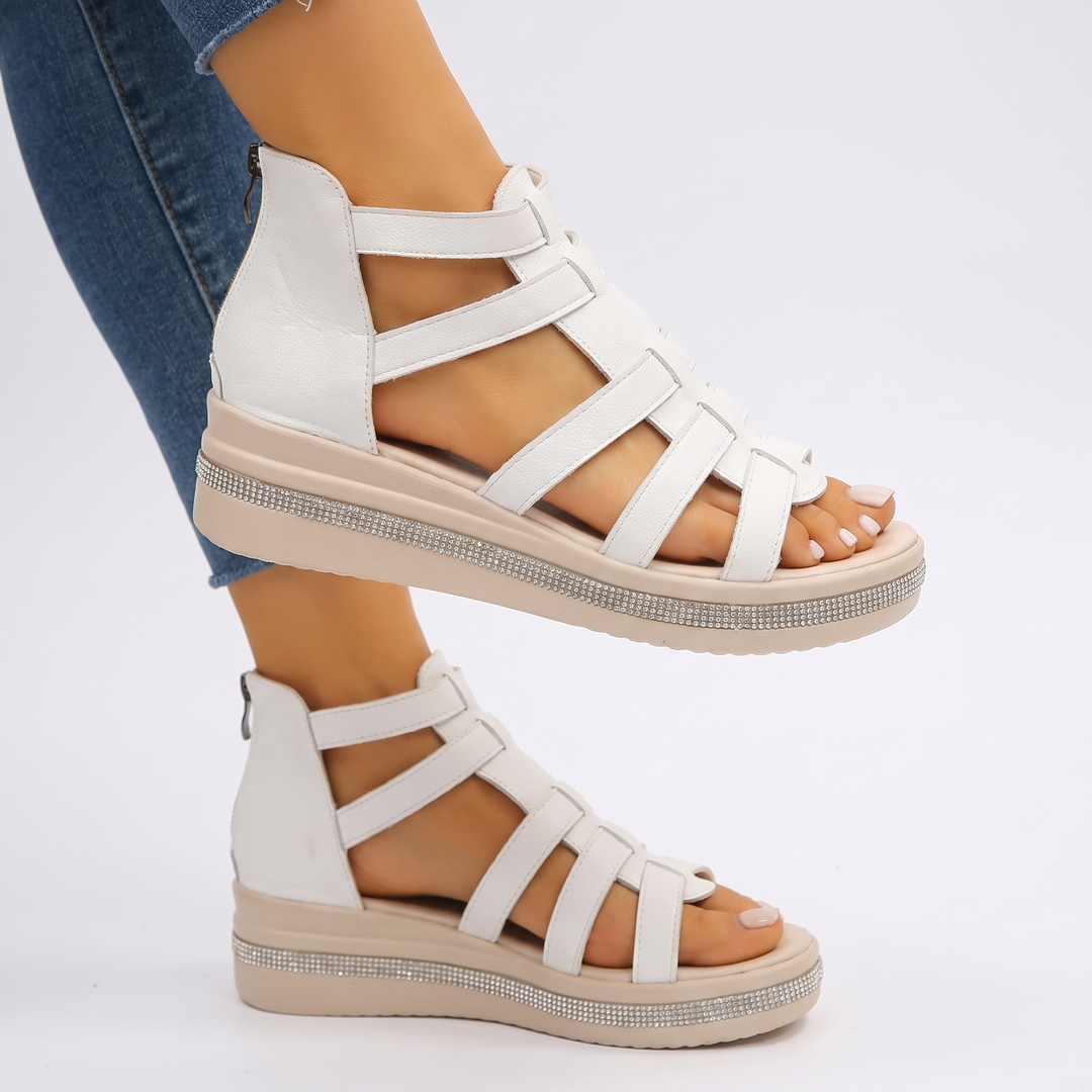 Women's Gladiator Wedge Sandals Rhinestone Platform Ankle Zip