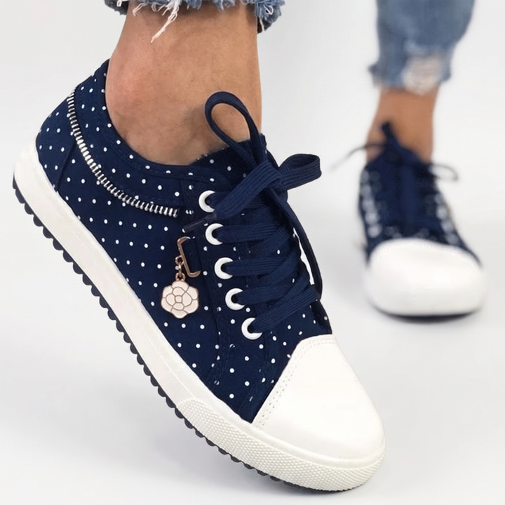Women's Lace Mesh Sneakers Polka Dot Lace-Up Canvas Shoes