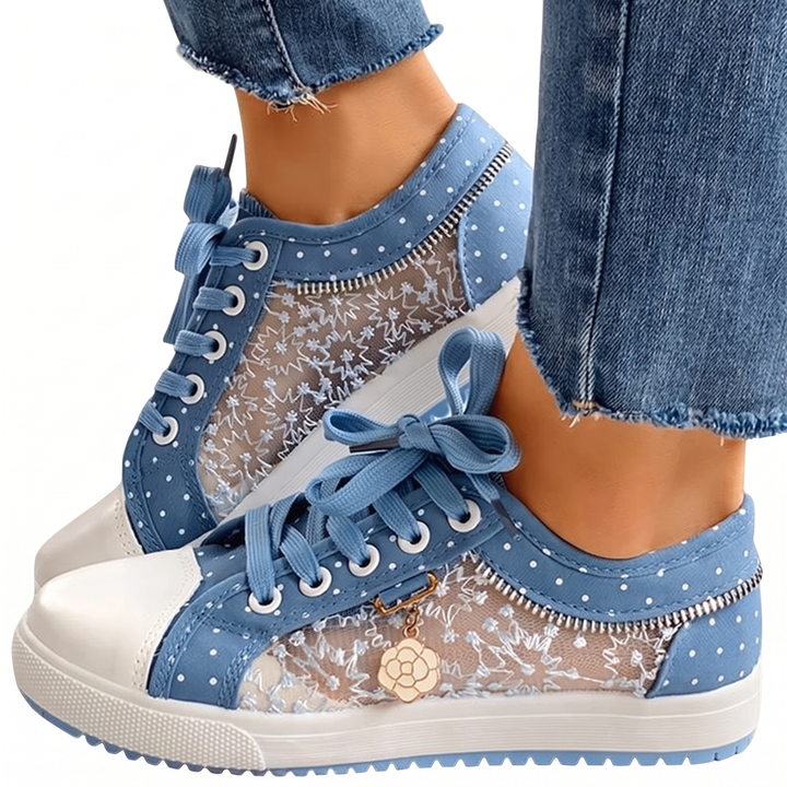 Women's Lace Mesh Sneakers Polka Dot Lace-Up Canvas Shoes