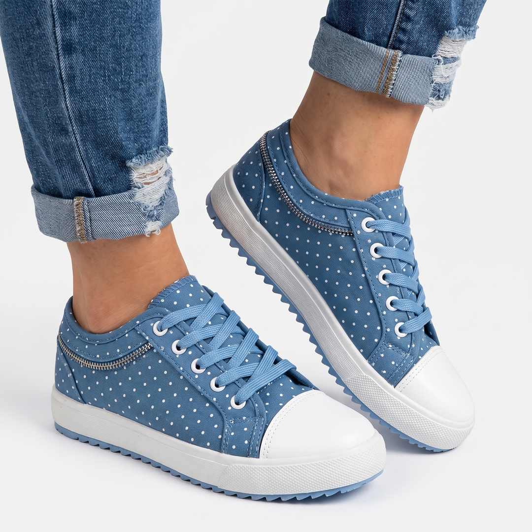 Women's Lace Mesh Sneakers Polka Dot Lace-Up Canvas Shoes