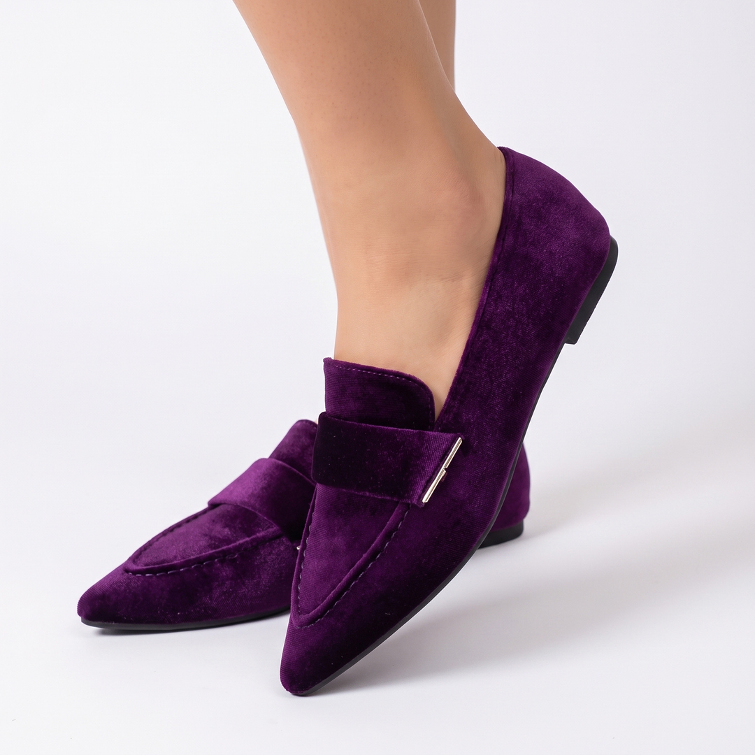 Women's Velvet Pointed Toe Loafers Slip-On Flat Penny Shoes