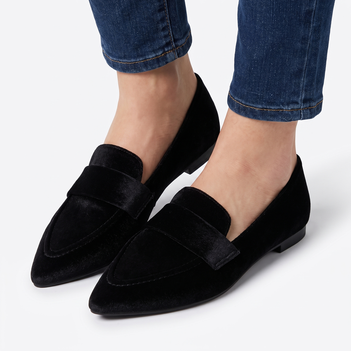 Women's Velvet Pointed Toe Loafers Slip-On Flat Penny Shoes