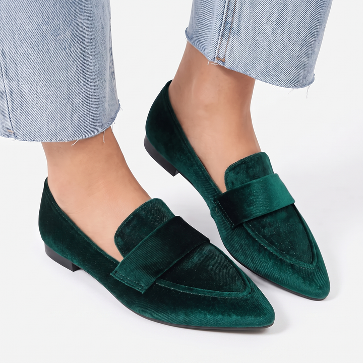 Women's Velvet Pointed Toe Loafers Slip-On Flat Penny Shoes