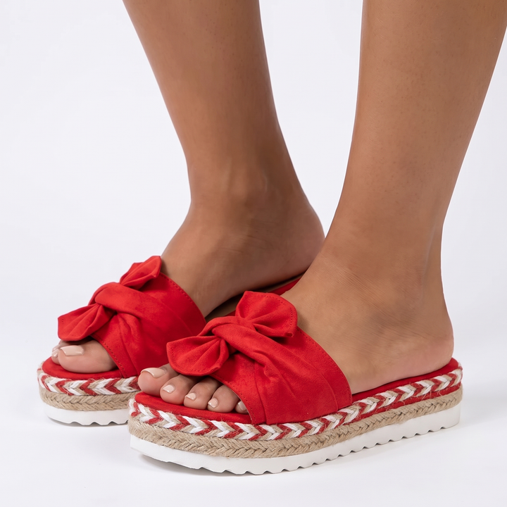 Women's Bow Platform Slide Sandals Espadrille Open Toe Slip-On