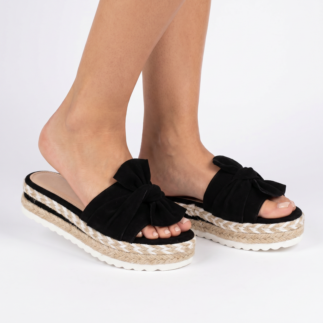 Women's Bow Platform Slide Sandals Espadrille Open Toe Slip-On