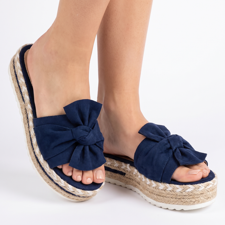Women's Bow Platform Slide Sandals Espadrille Open Toe Slip-On