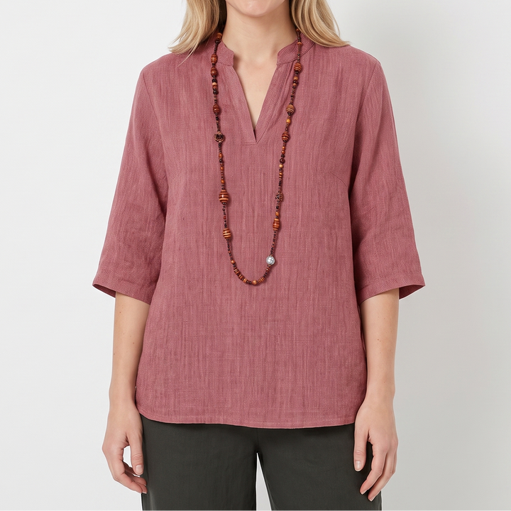 Women's Linen Tunic Top Notch Neck Half Sleeve Loose Fit