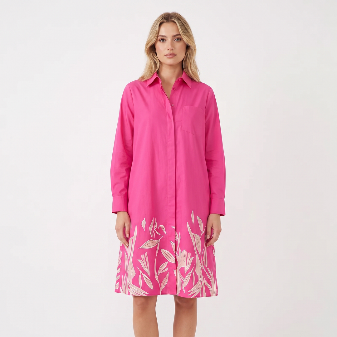 Women's Shirt Dress Colour Block Long Sleeve Collared A Line Midi