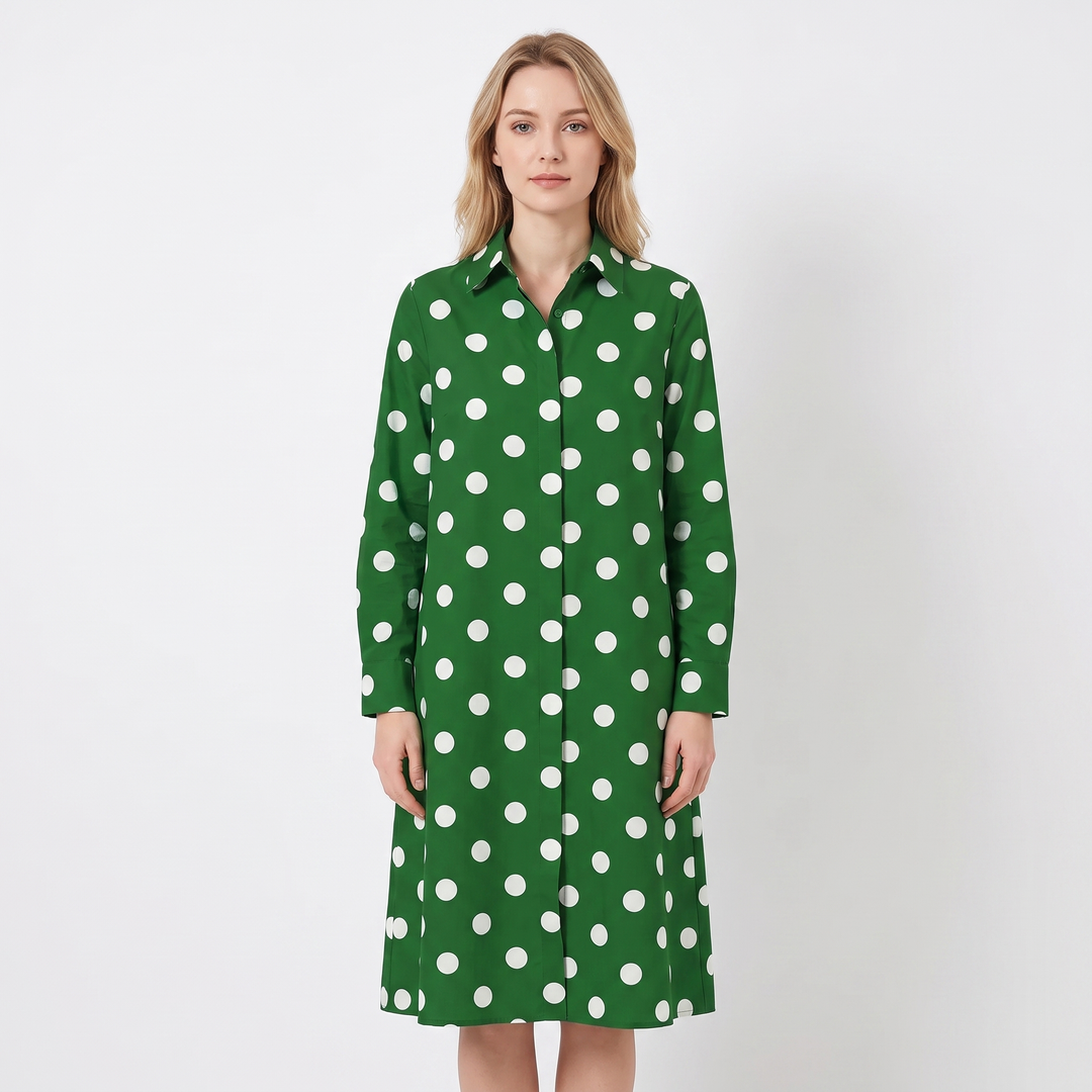 Women's Shirt Dress Colour Block Long Sleeve Collared A Line Midi