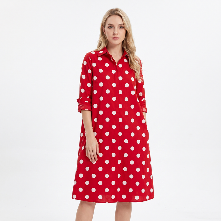 Women's Shirt Dress Colour Block Long Sleeve Collared A Line Midi
