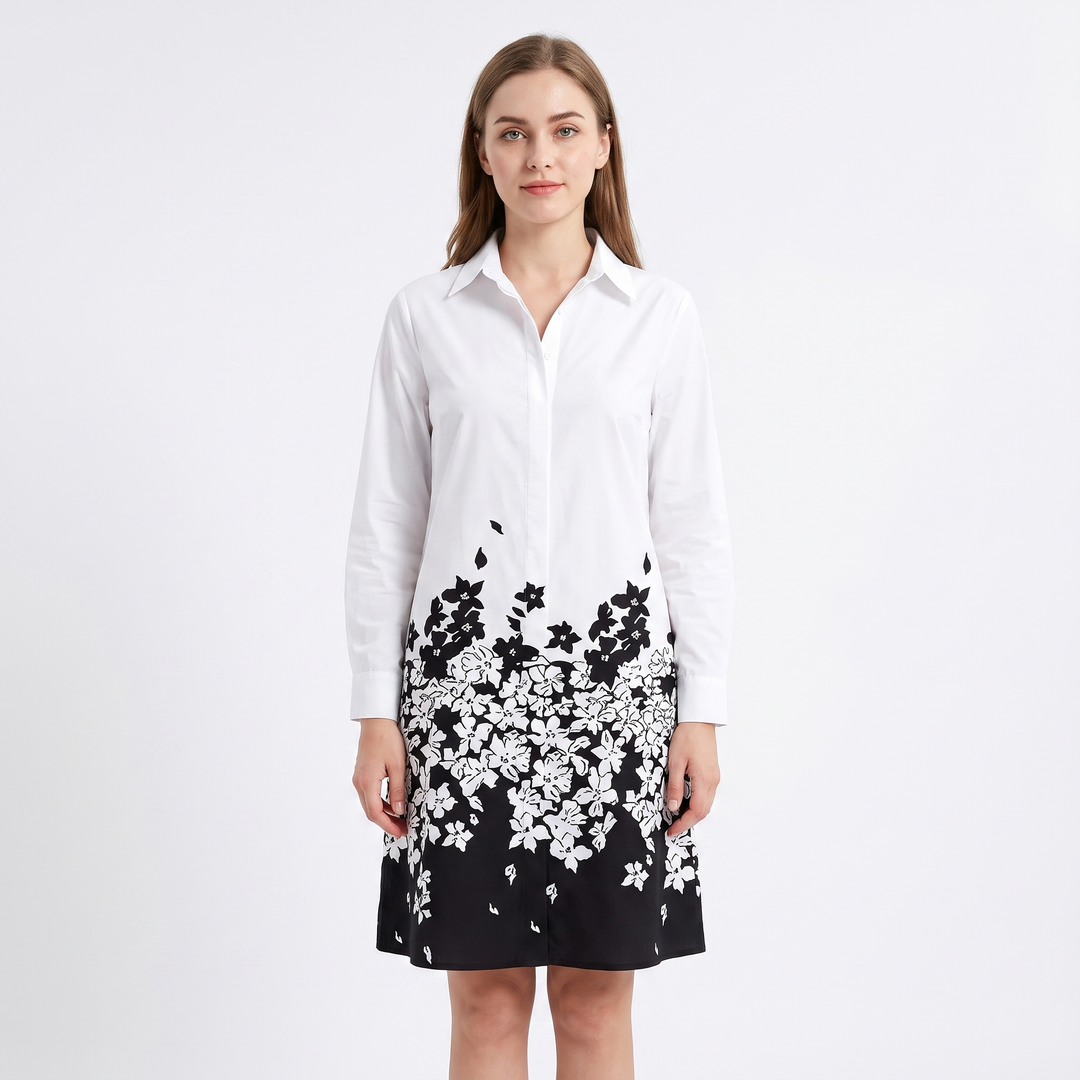 Women's Shirt Dress Colour Block Long Sleeve Collared A Line Midi