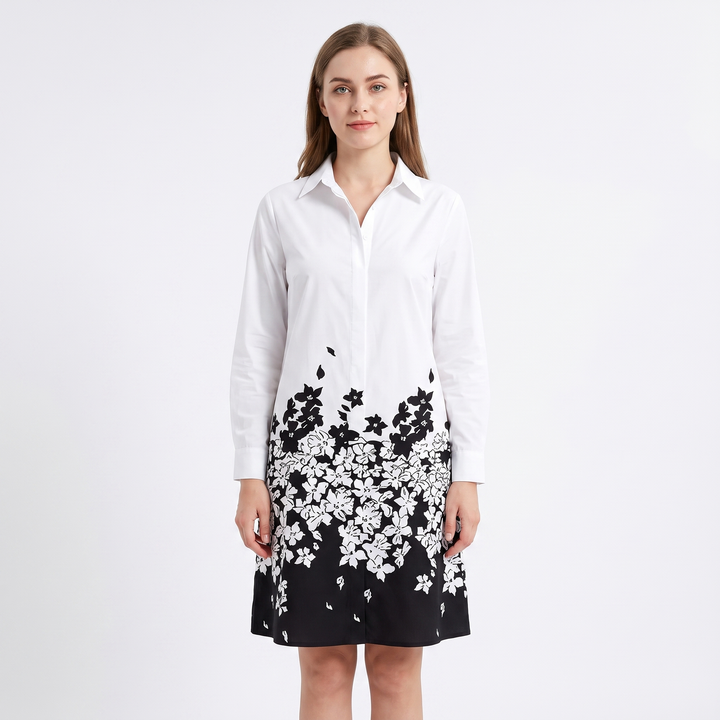 Women's Shirt Dress Colour Block Long Sleeve Collared A Line Midi