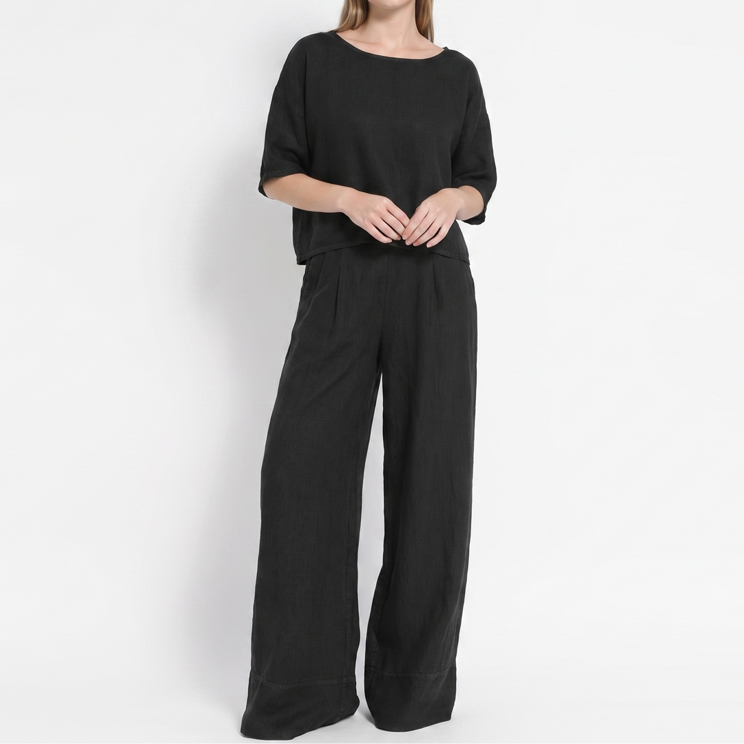Women's Linen Two Piece Set Cropped Top Wide Leg Pants Outfit