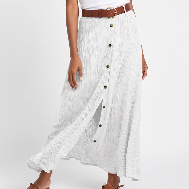Women's Maxi Skirt Button Front High Waist A Line Cotton Beach