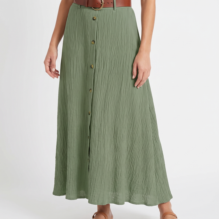 Women's Maxi Skirt Button Front High Waist A Line Cotton Beach
