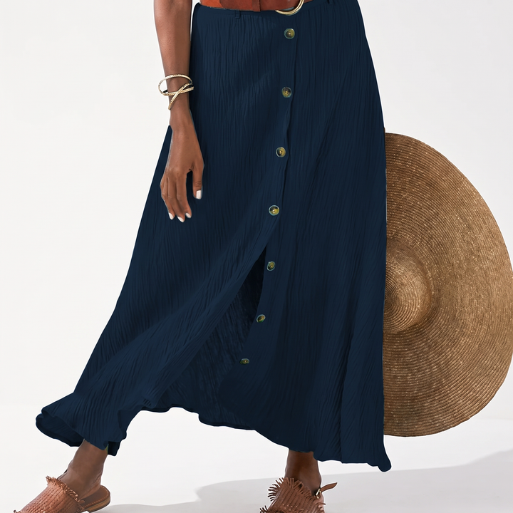 Women's Maxi Skirt Button Front High Waist A Line Cotton Beach