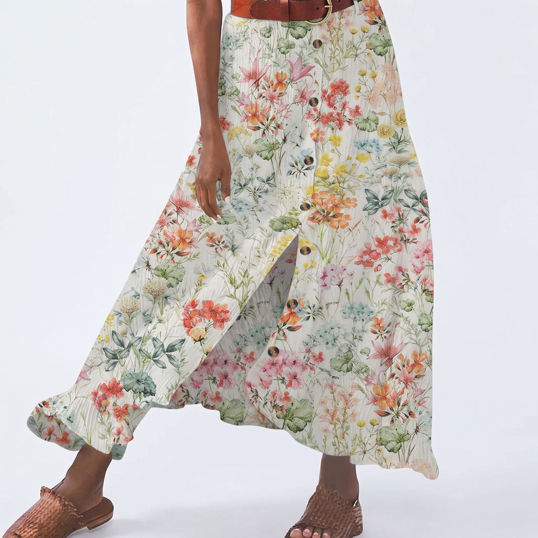 Women's Maxi Skirt Button Front High Waist A Line Cotton Beach