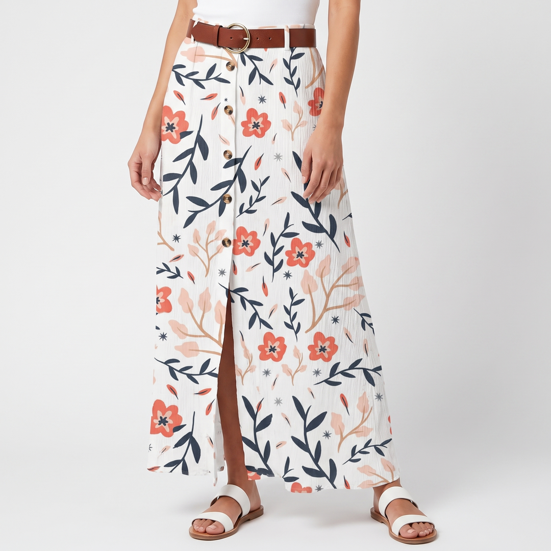 Women's Maxi Skirt Button Front High Waist A Line Cotton Beach