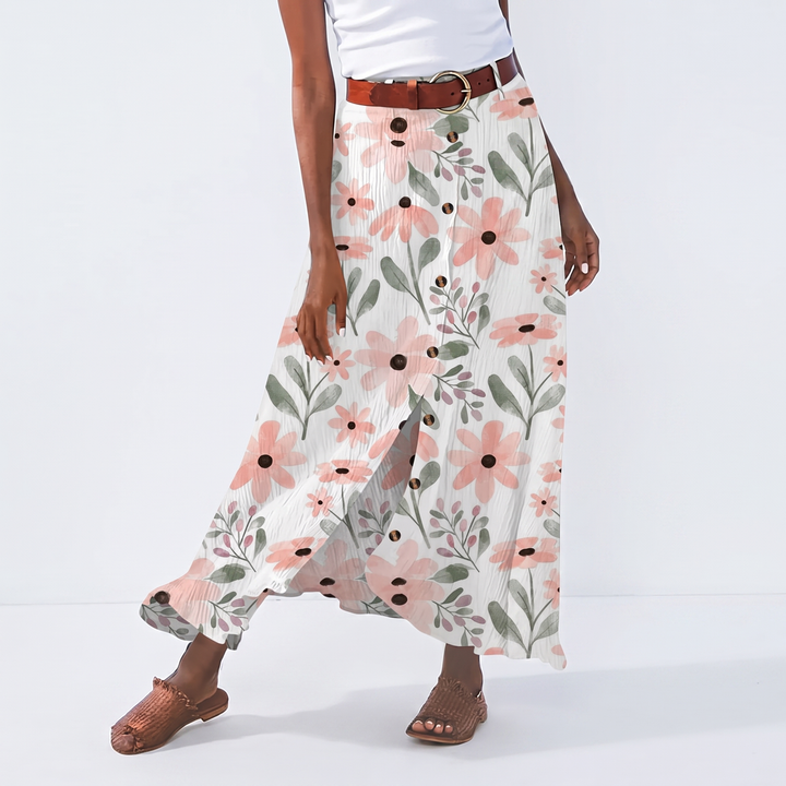 Women's Maxi Skirt Button Front High Waist A Line Cotton Beach
