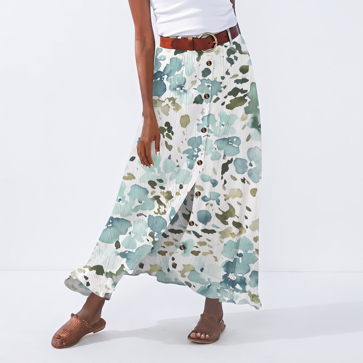 Women's Maxi Skirt Button Front High Waist A Line Cotton Beach