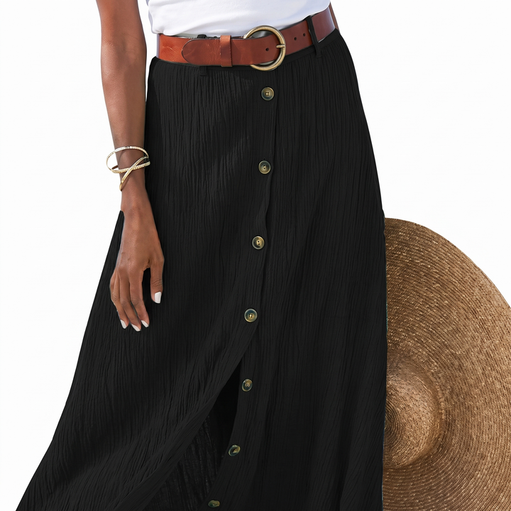Women's Maxi Skirt Button Front High Waist A Line Cotton Beach