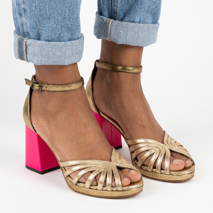 Women's Ankle Strap Block Heel Sandals Color Block Open Toe
