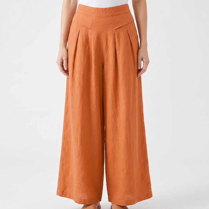 Women's Linen Wide Leg Pants High Waist Pleated Elastic Waist