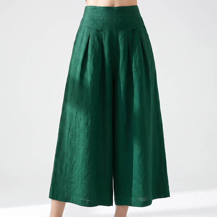 Women's Linen Wide Leg Pants High Waist Pleated Elastic Waist