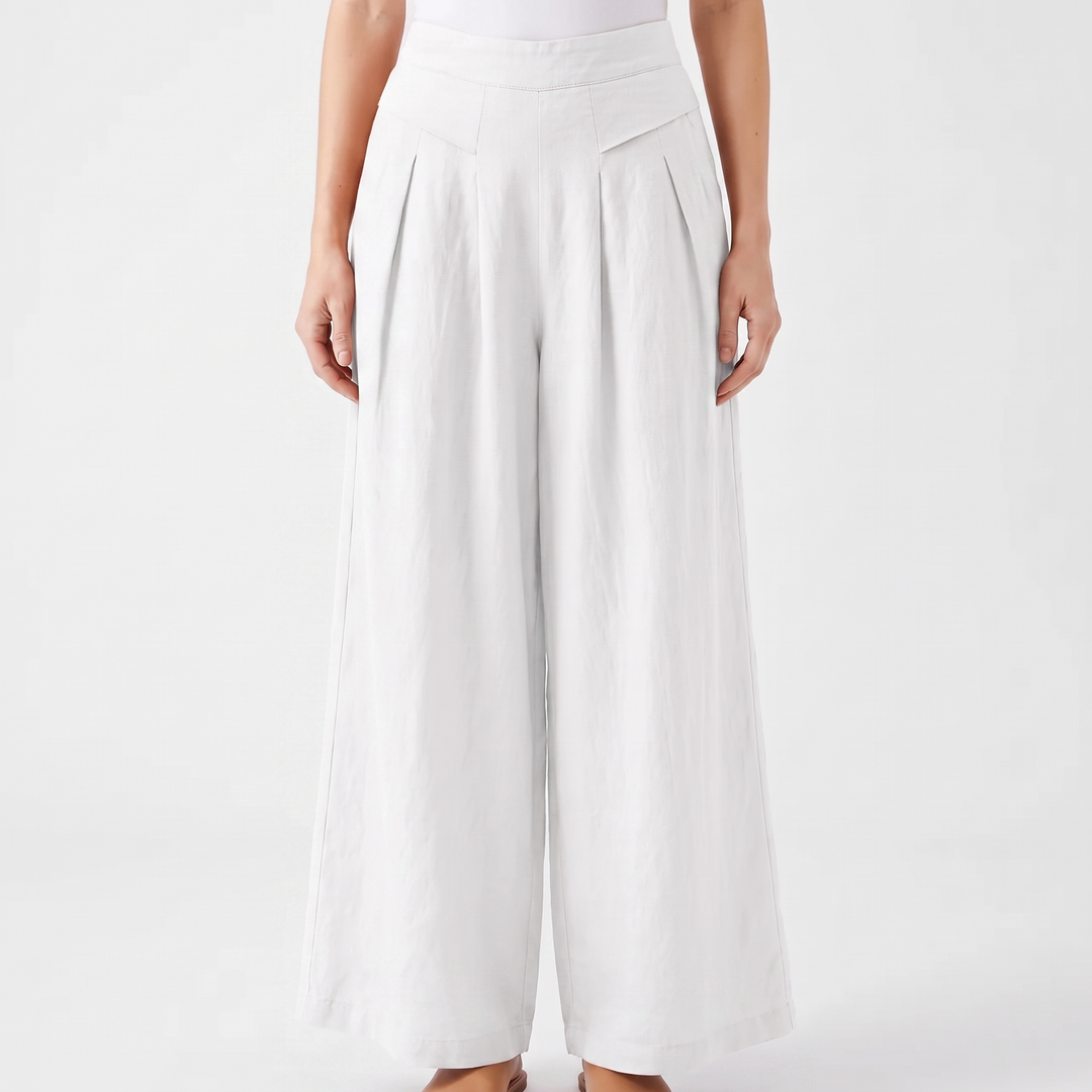 Women's Linen Wide Leg Pants High Waist Pleated Elastic Waist