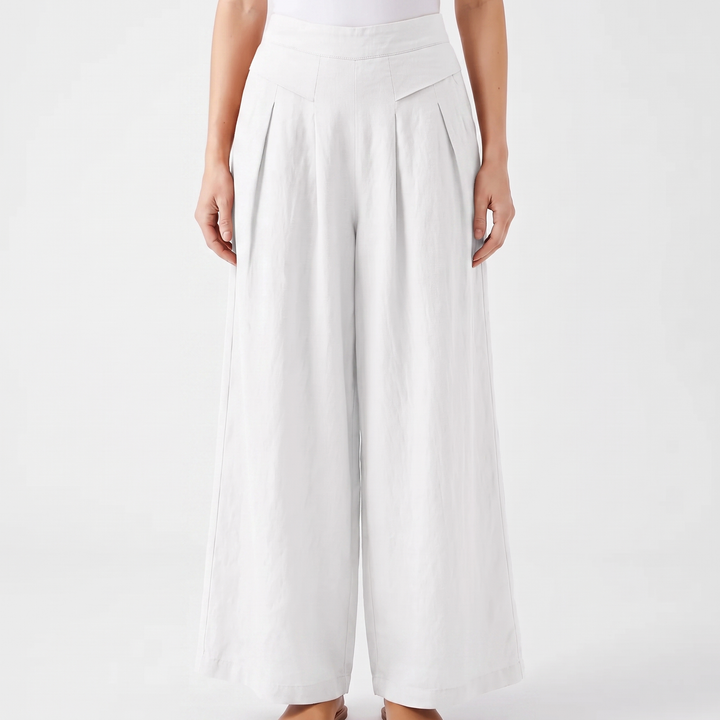 Women's Linen Wide Leg Pants High Waist Pleated Elastic Waist