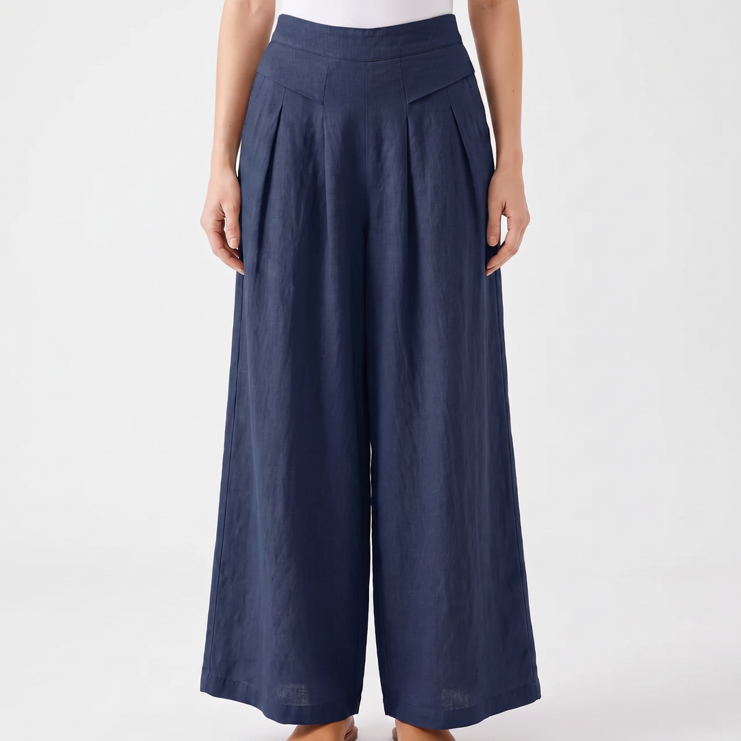 Women's Linen Wide Leg Pants High Waist Pleated Elastic Waist