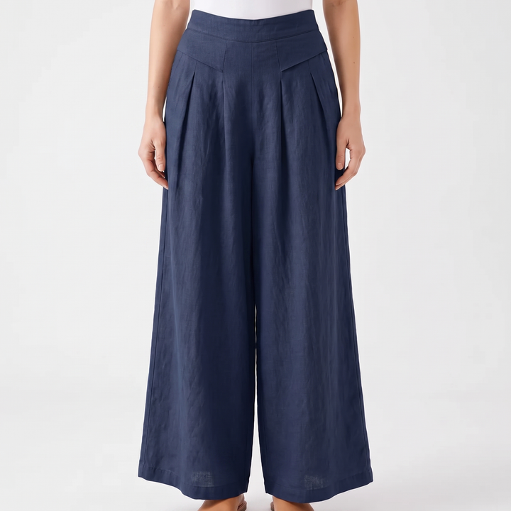 Women's Linen Wide Leg Pants High Waist Pleated Elastic Waist